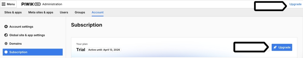 subscribe to business plan in Piwik PRO trial
