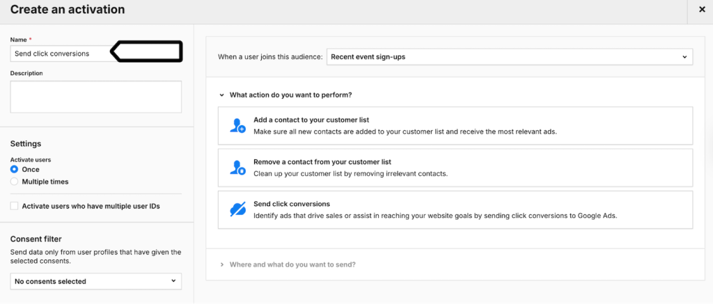 Name your activation in Data Activation