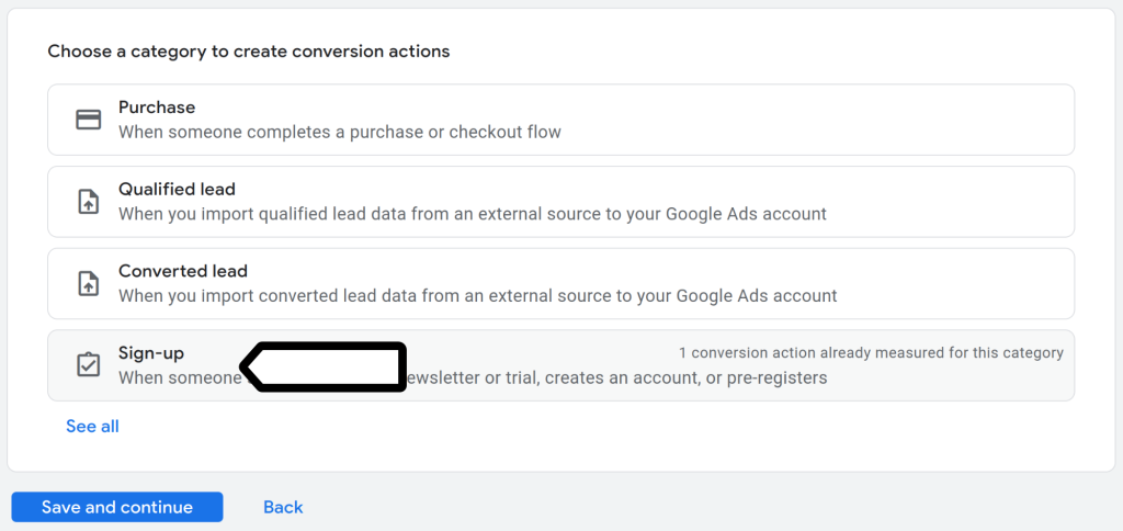 choose events to track 