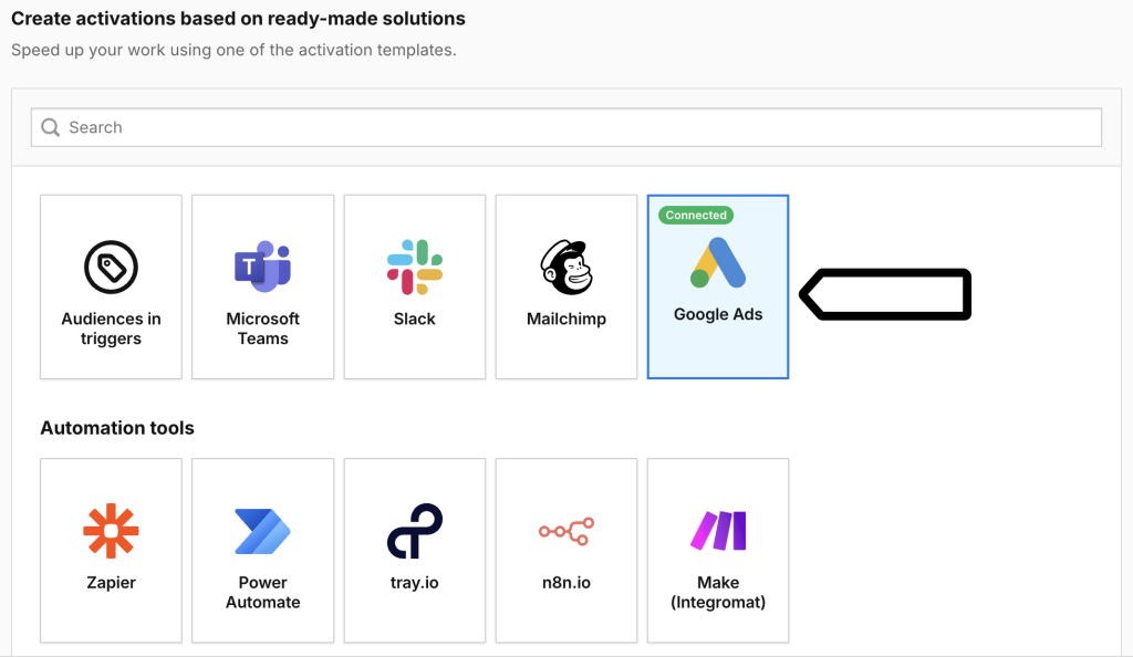 select google ads for data activation in Piwik PRO Data Activation
