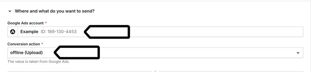 selecting the account you want to send data to and what data to send
