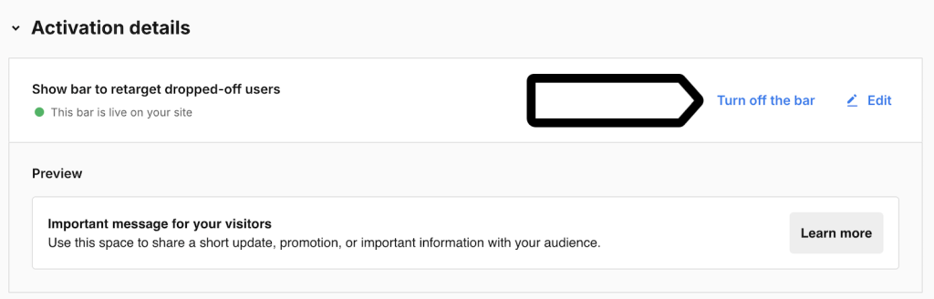 turn off the bar in funnel recovery in Piwik PRO Analytics

