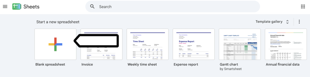 Opening a blank spreadsheet in Google Sheets
