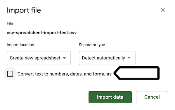 Importing a CSV in sheets