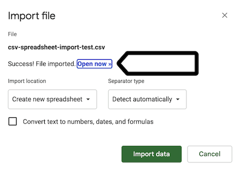 Opening imported sheets