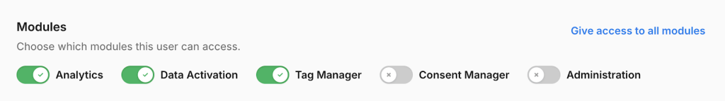 Managing module acces in user view in Piwik PRO account
